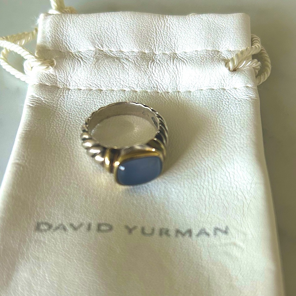 DAVID YURMAN 14K Gold/Sterling Silver Cable Chalcedony Noblesse Ring